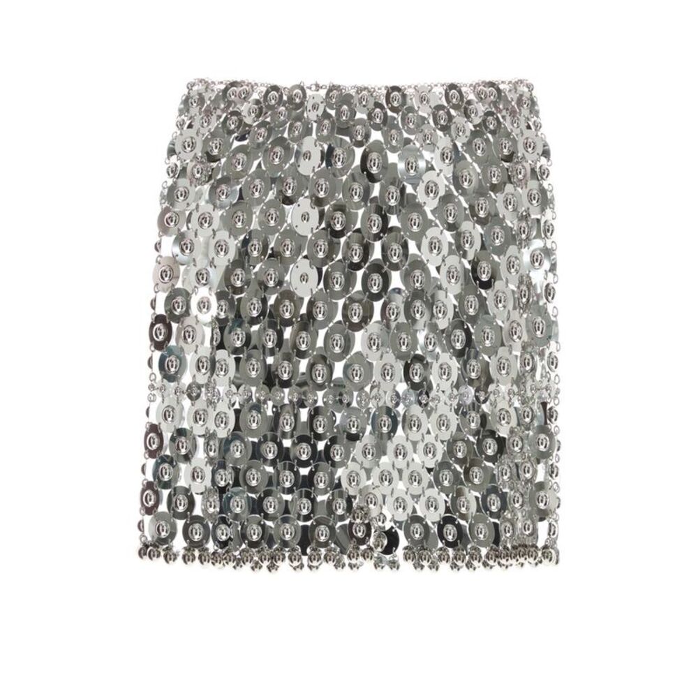 Rabanne Women Silver Metal Knit Mini Skirt